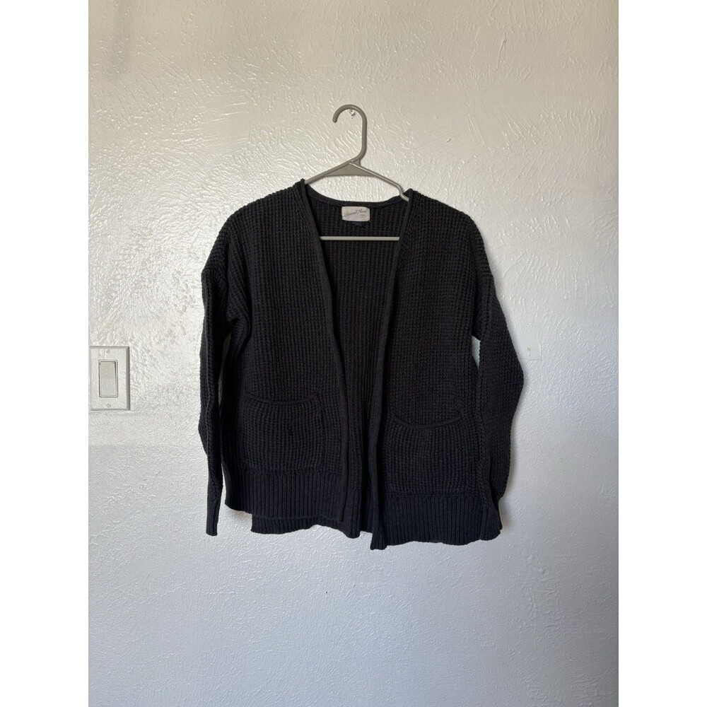 Universal Thread Relaxed Fit Open Front Black Knit Sweater With Pockets Size XS